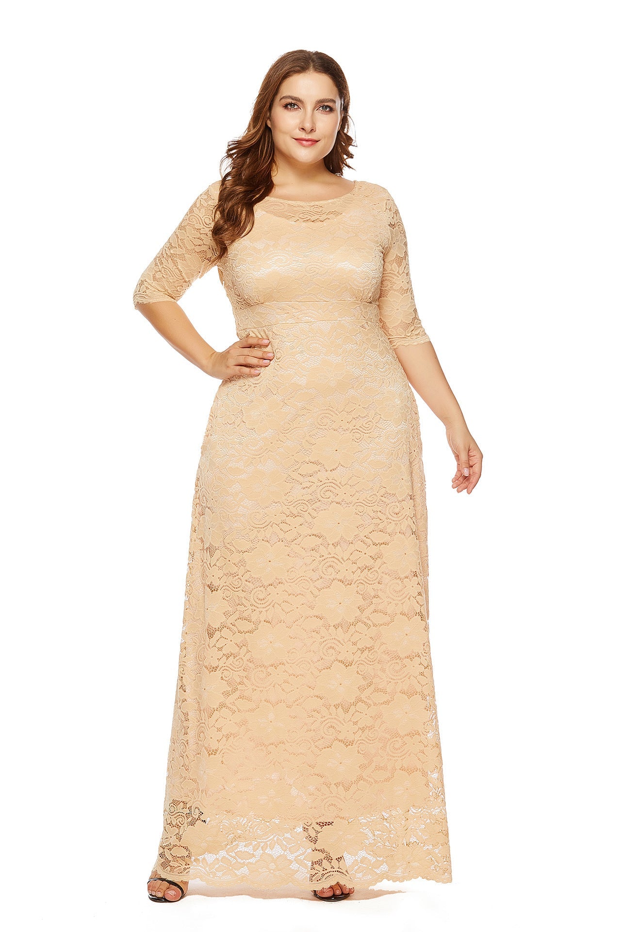 Plus Size Women New Hollow Lace Pocket Dress