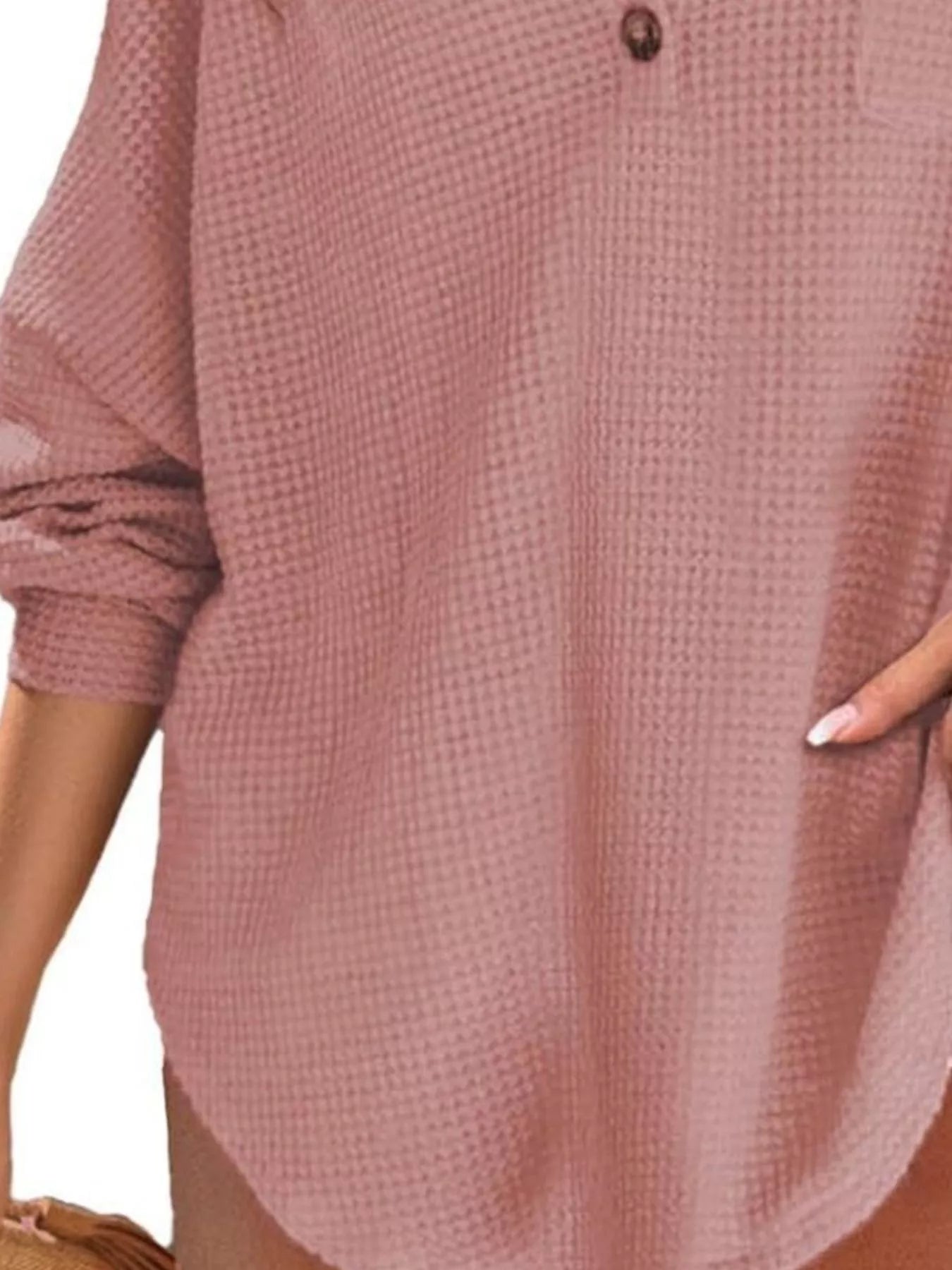 Casual Waffle Knit Button Detail Blouse