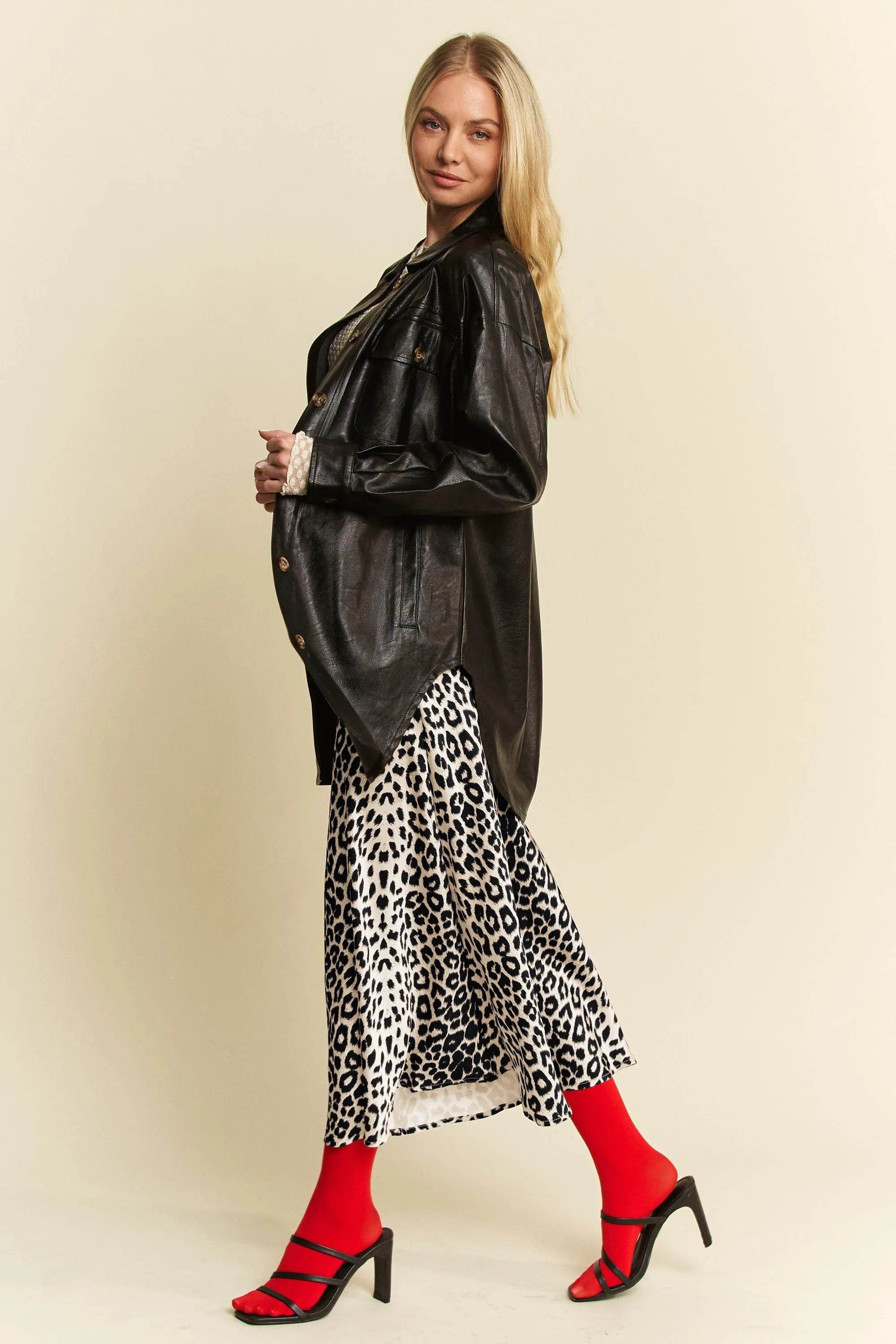 Davi & Dani Leopard Animal Print Long Length Skirt