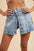 Annie Wear Button Detail Stretch Denim Wrap Mini Skort