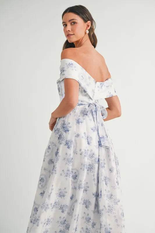 MABLE Floral Printed Off Shoulder Maxi Dress