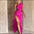 Sexy One-shoulder Backless Slit Dress Summer Elegant Slim-fit Solid Color Satin Dresses For Women