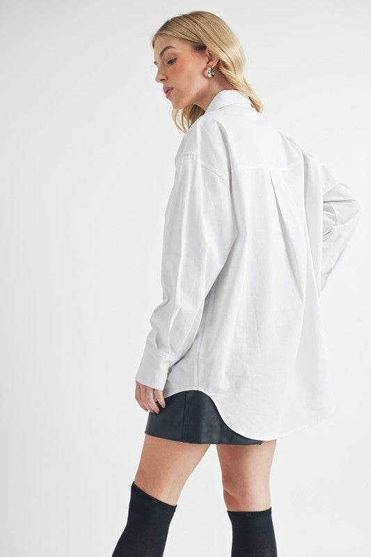 Aemi + Co High-Low Collared Neck Drop Shoulder Shirt