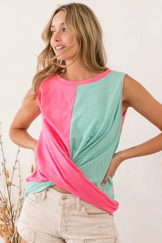 BiBi Slub Terry Color Block Twisted Top