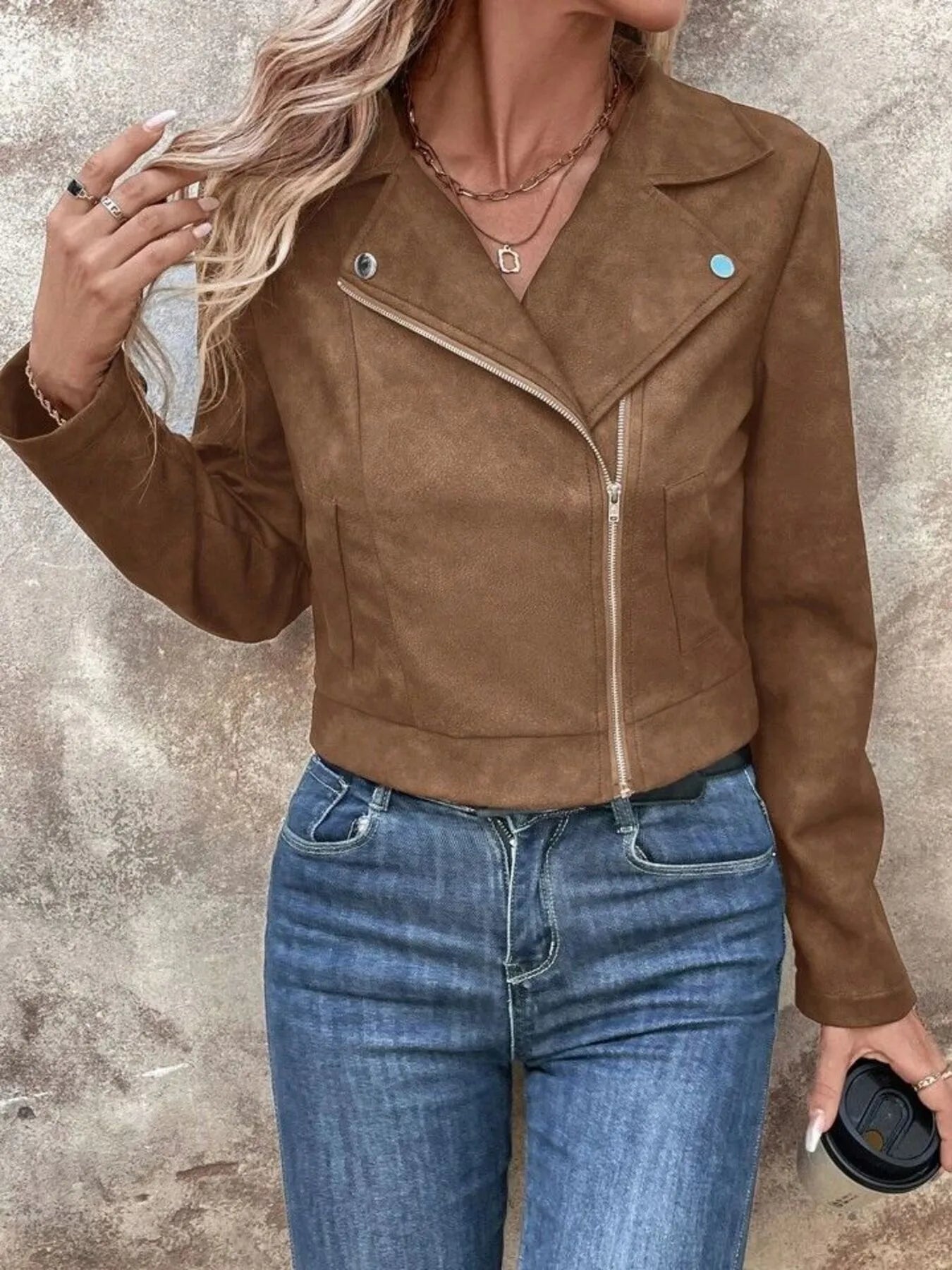 Bold & Bossy Zip-Up Suede Moto Crop Jacket