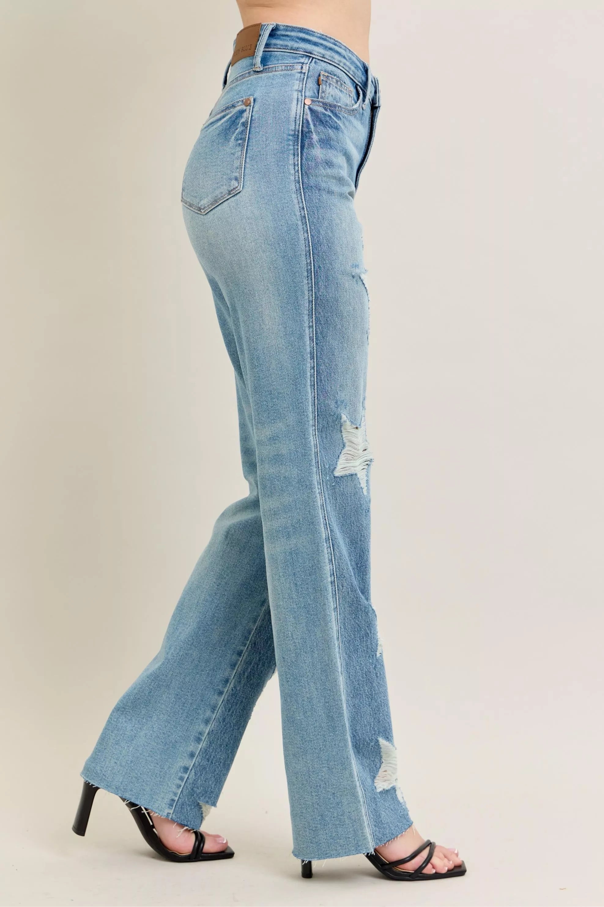 Judy Blue Full Size High Waist  Rigid Magic Star Shaped Destroy 90's Straight Jeans Plus Size
