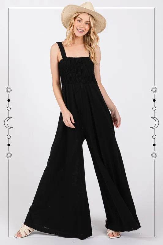 SAGE+FIG Smocked Flowy Wide Leg Jumpsuit