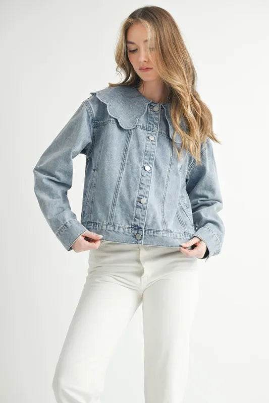MABLE Scallop Peter Pan Collar Denim Jacket