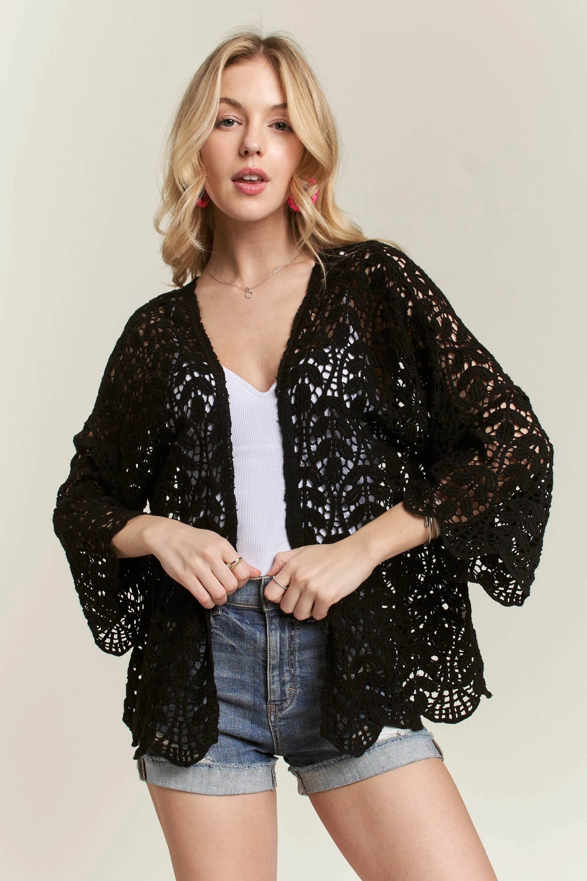 ADORA Leaf Pattern Crochet Cardigan