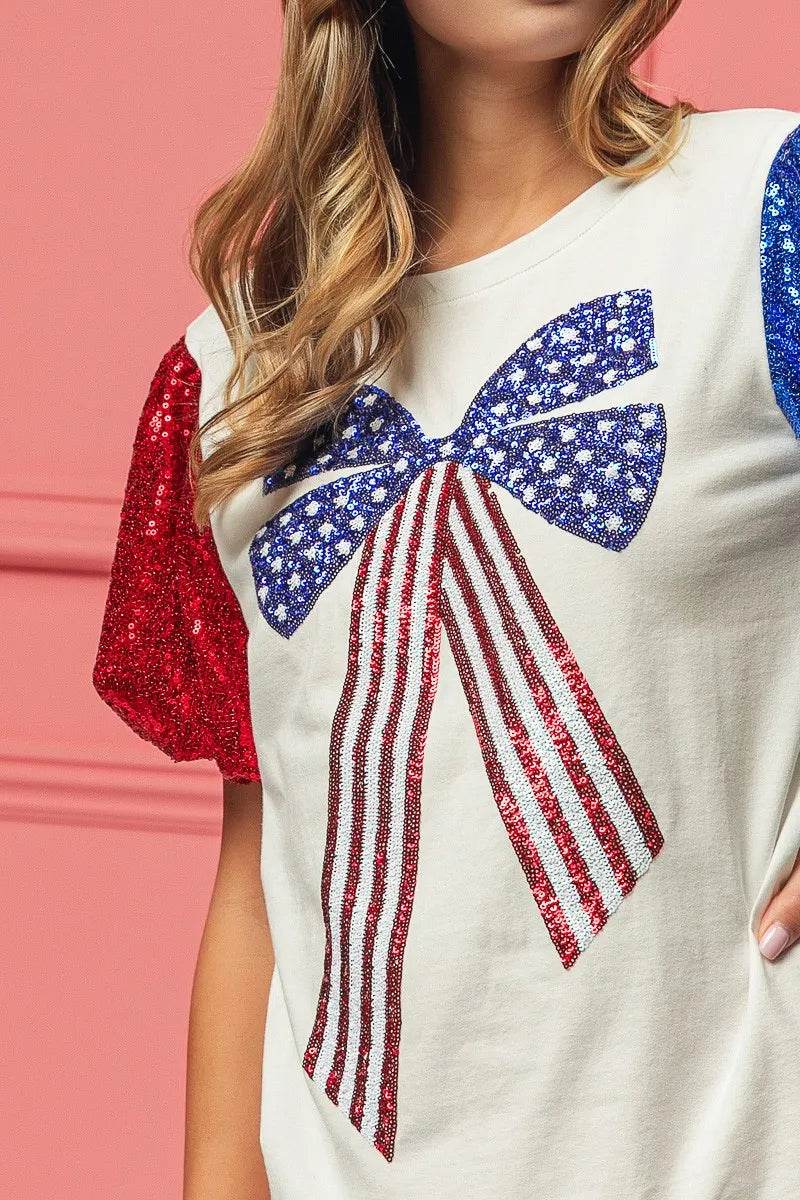 BiBi Sequin American Flag Bow Top