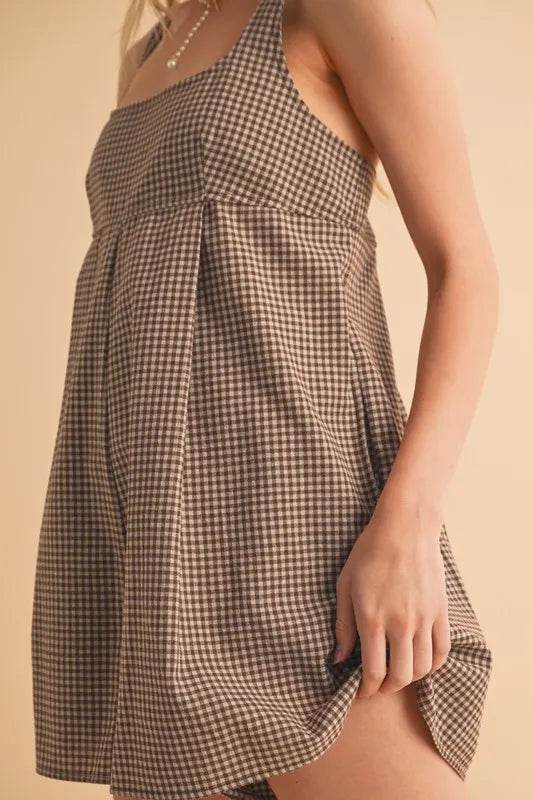 Aemi+Co Plaid Square Neck Romper