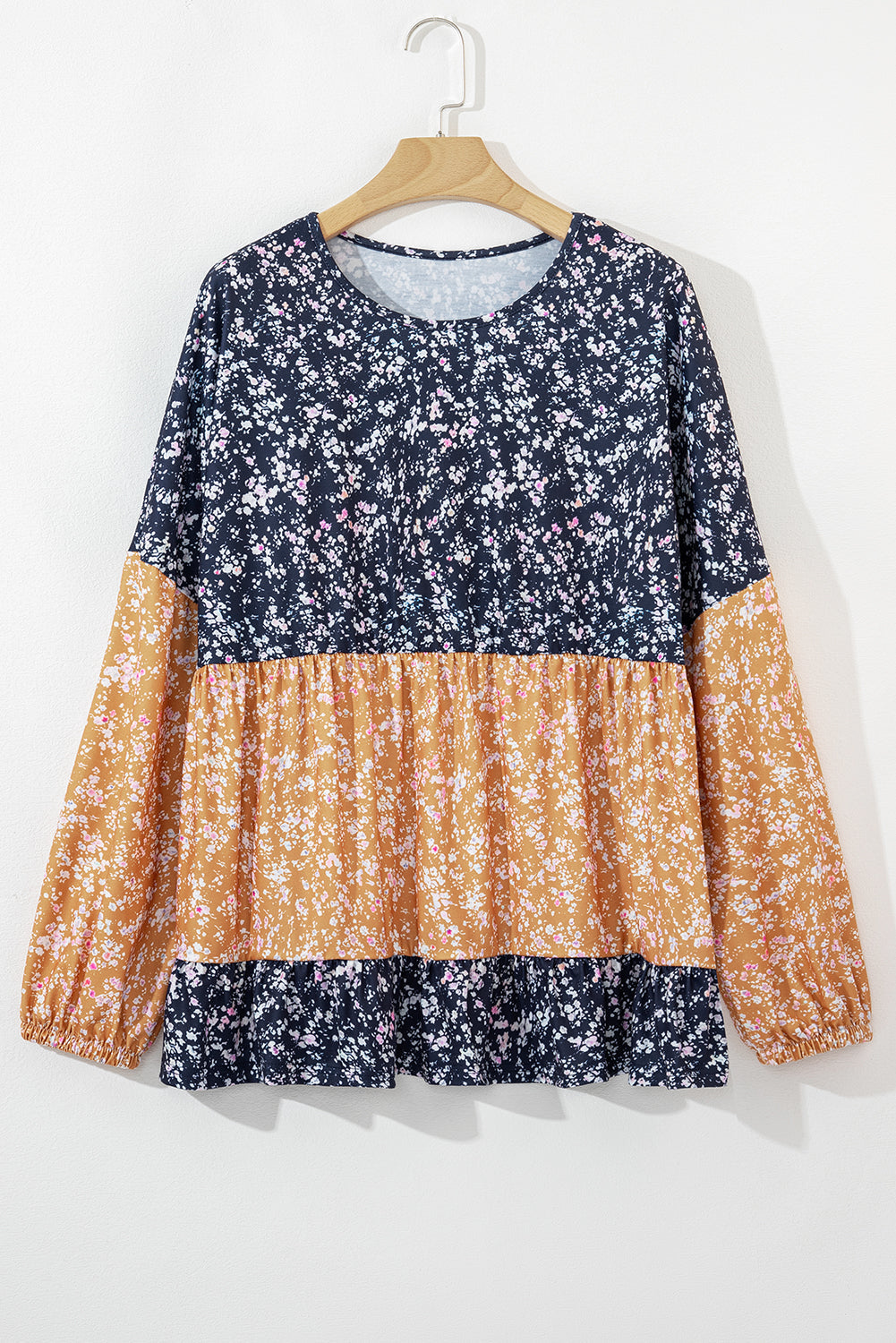 Cecilia Floral Ruffled Hem Round Neck Blouse