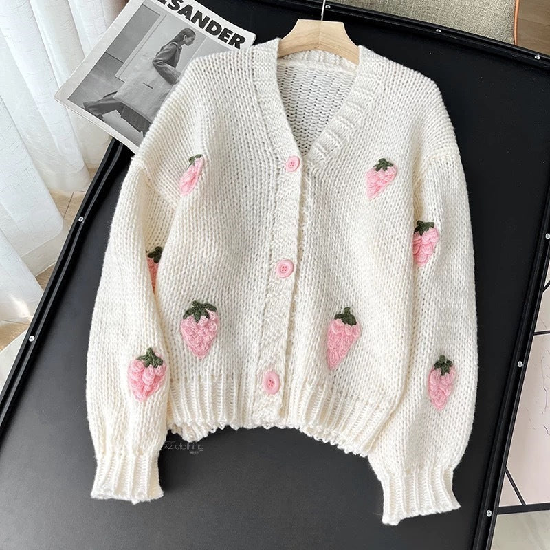 Knitted Cardigan Soft Glutinous Skin-friendly V-neck Sweater