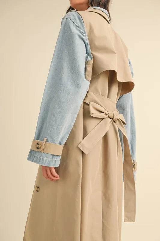MABLE Layered Look Trench Coat With Denim Jacket