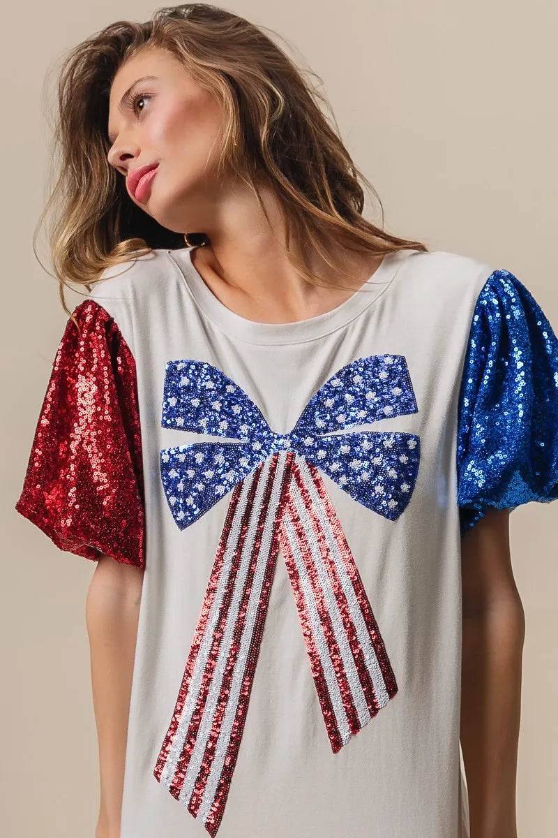 BiBi Sequin American Flag Bow Top