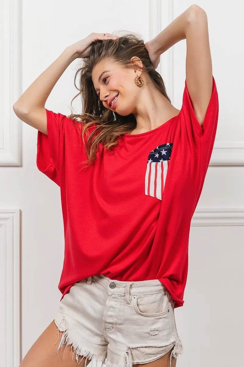 BiBi French Terry With Front Pocket Dolman Sleeves Top