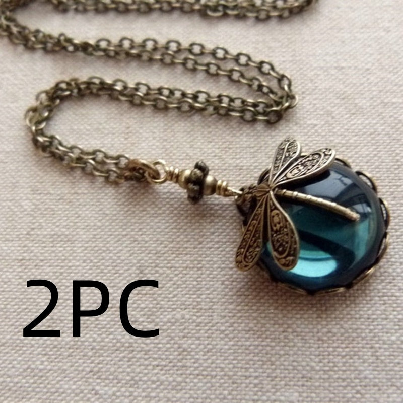 Creative Retro Dragonfly Green Crystal Ladies' Pendant Necklace