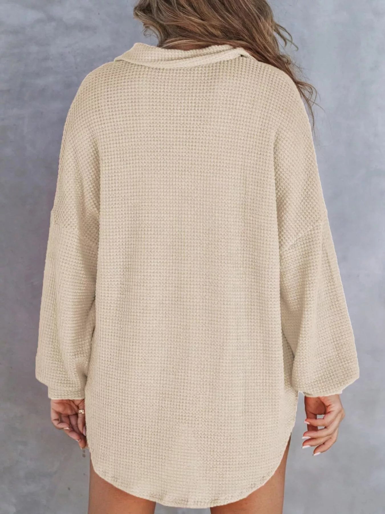 Casual Waffle Knit Button Detail Blouse