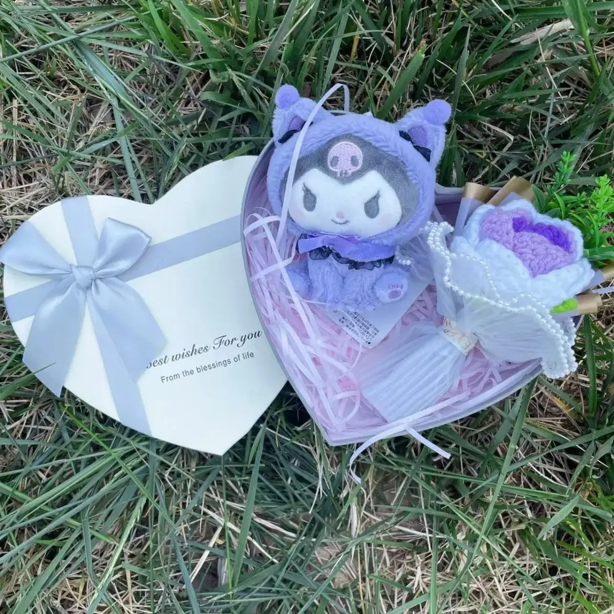 Kawaii Plush Gift Box – Kuromi, My Melody, Hello Kitty Heart Box Gift Set