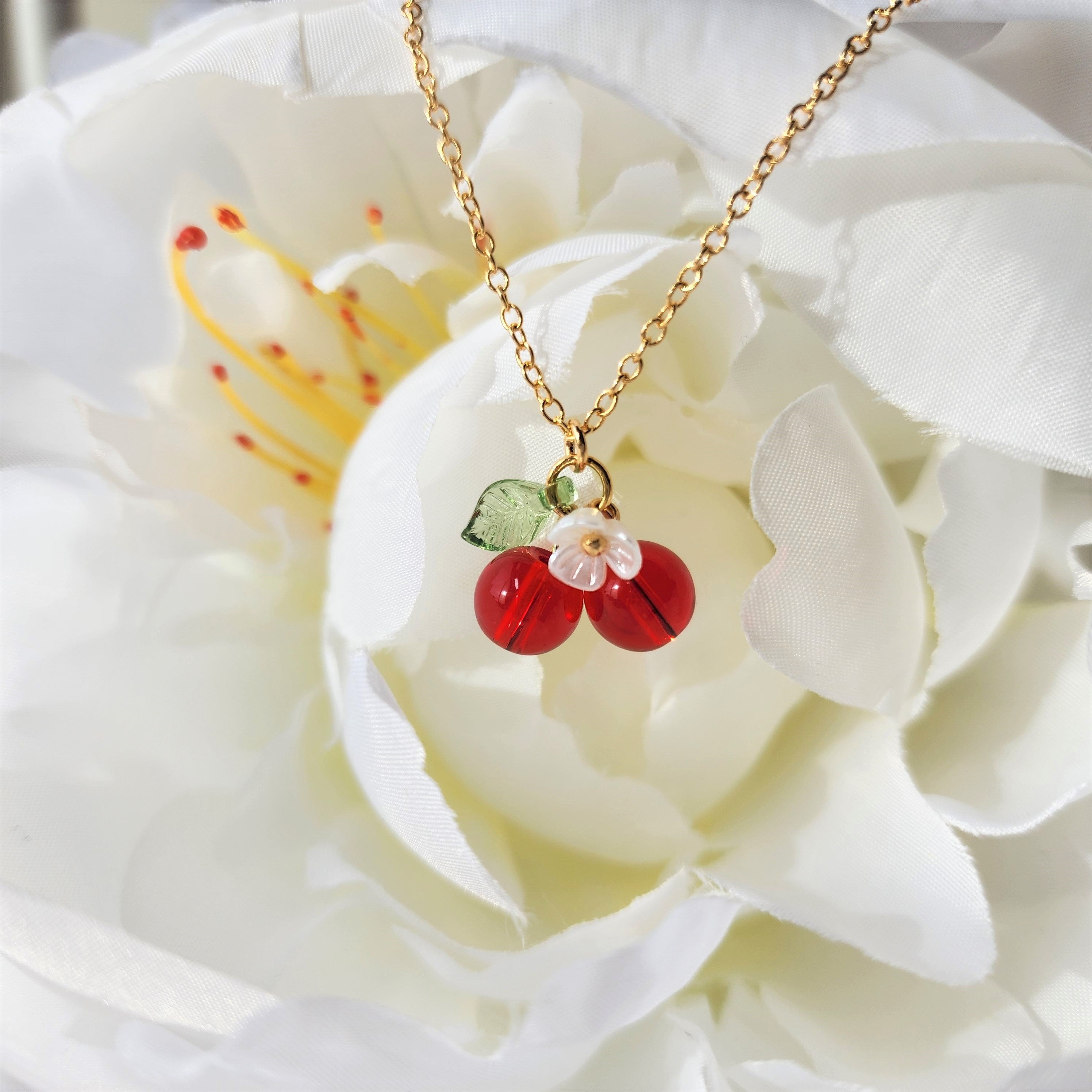 Custom Cherry Necklace | Design Your Own 14K Gold Plated Cherry Fruit Necklace