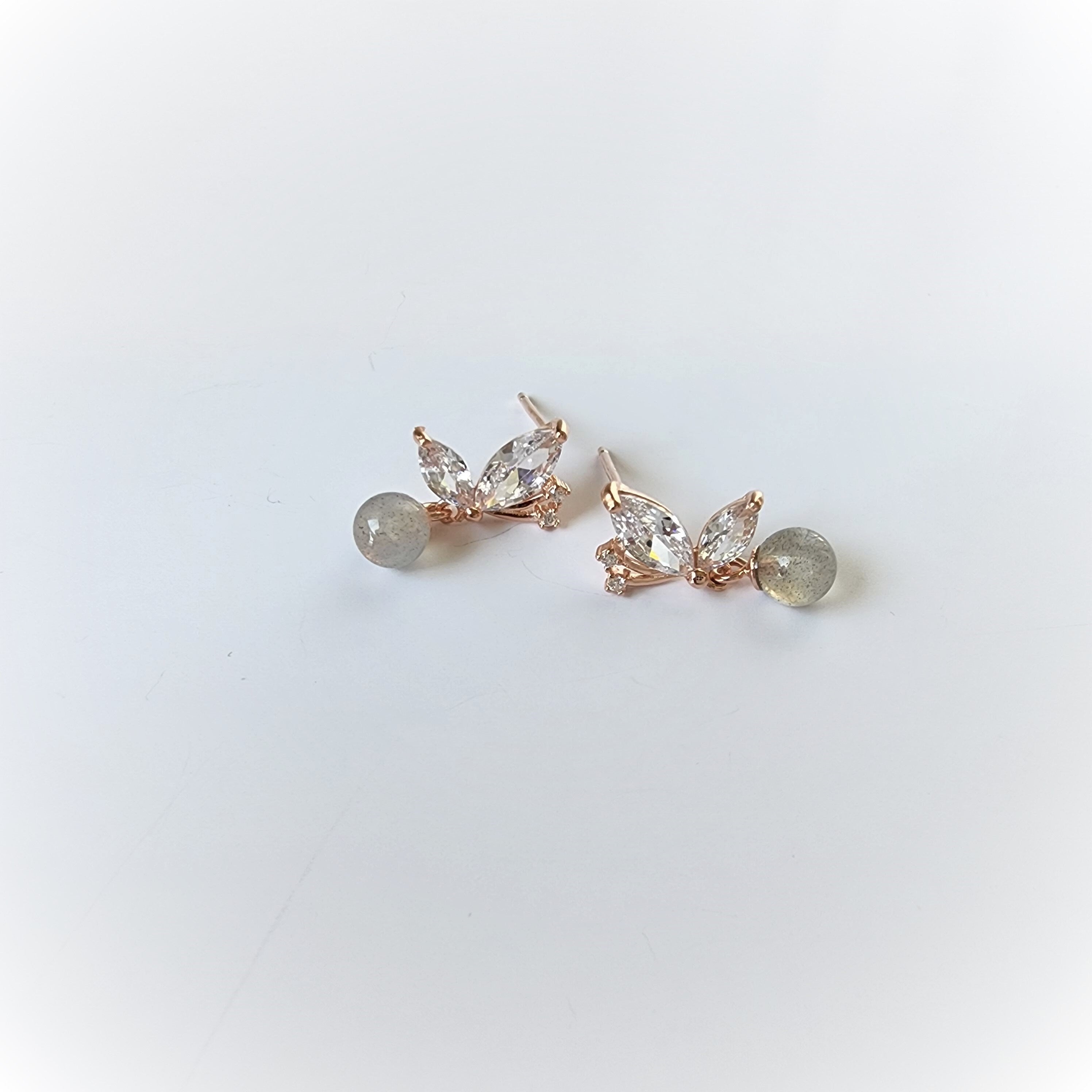 Moon Stone Shine Butterfly Stud Earrings