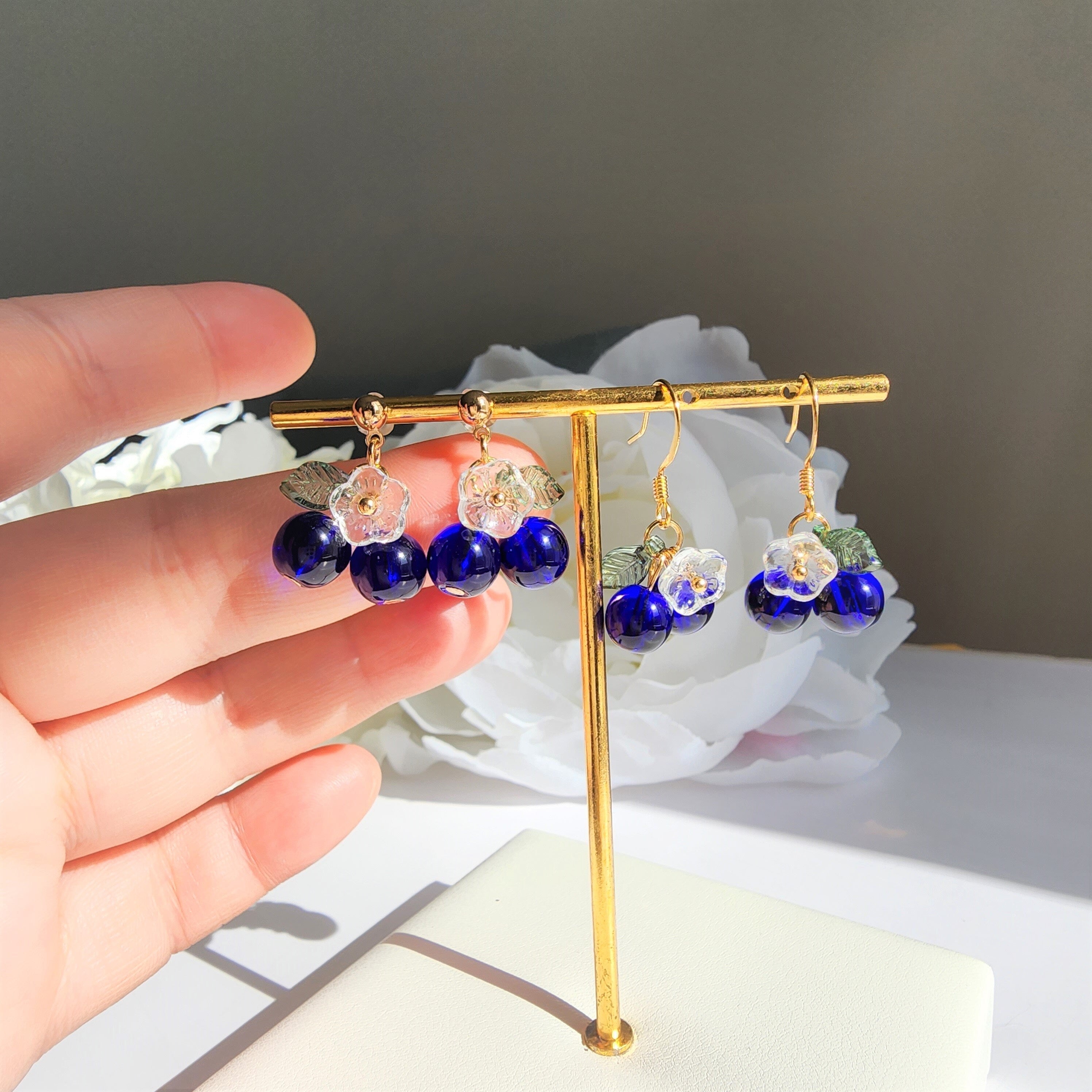 Blueberry Cluster Glass Earrings