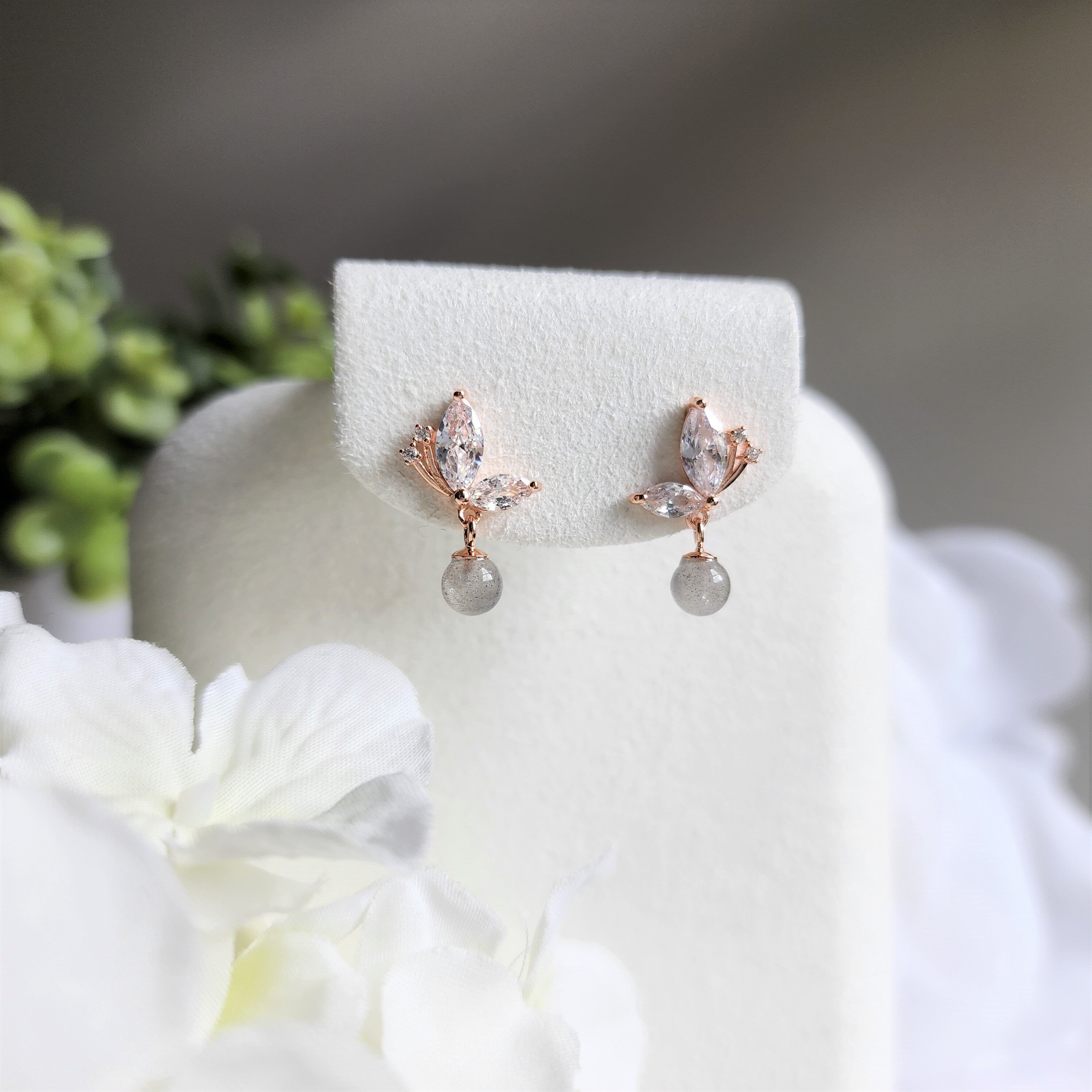 Moon Stone Shine Butterfly Stud Earrings