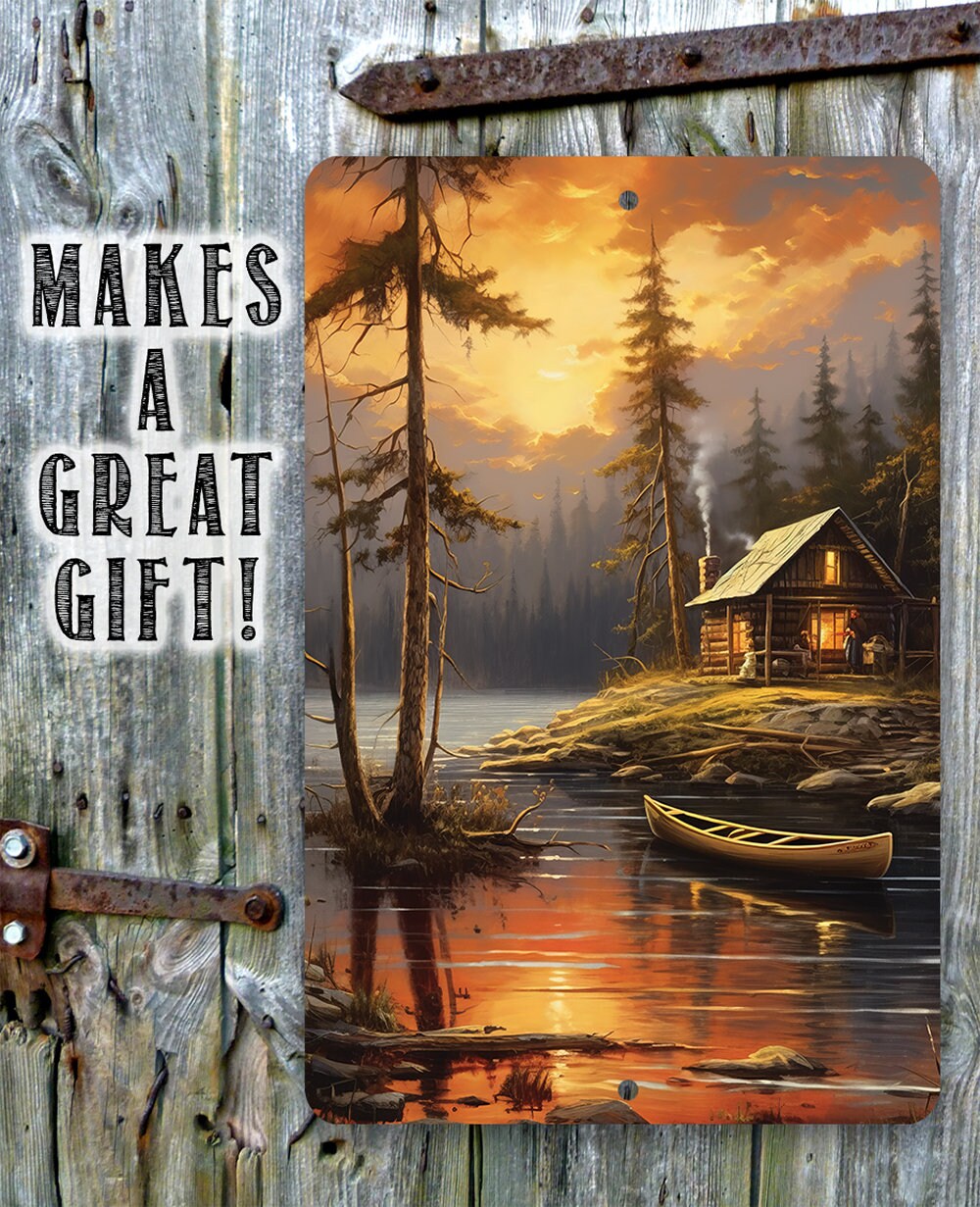 Cabin on the Lake Painting Art - Metal Sign