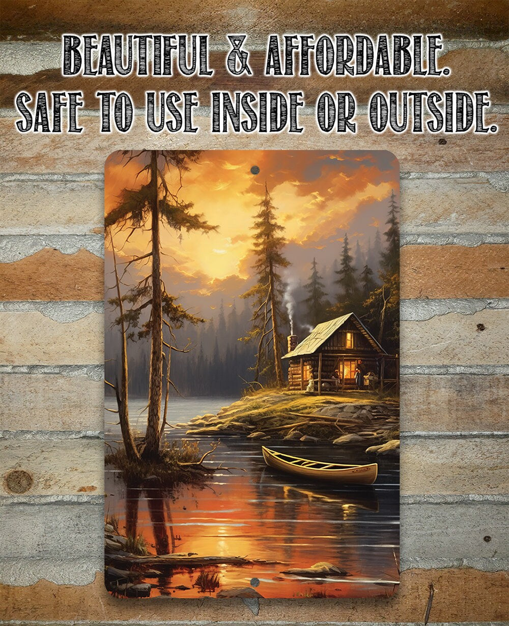 Cabin on the Lake Painting Art - Metal Sign