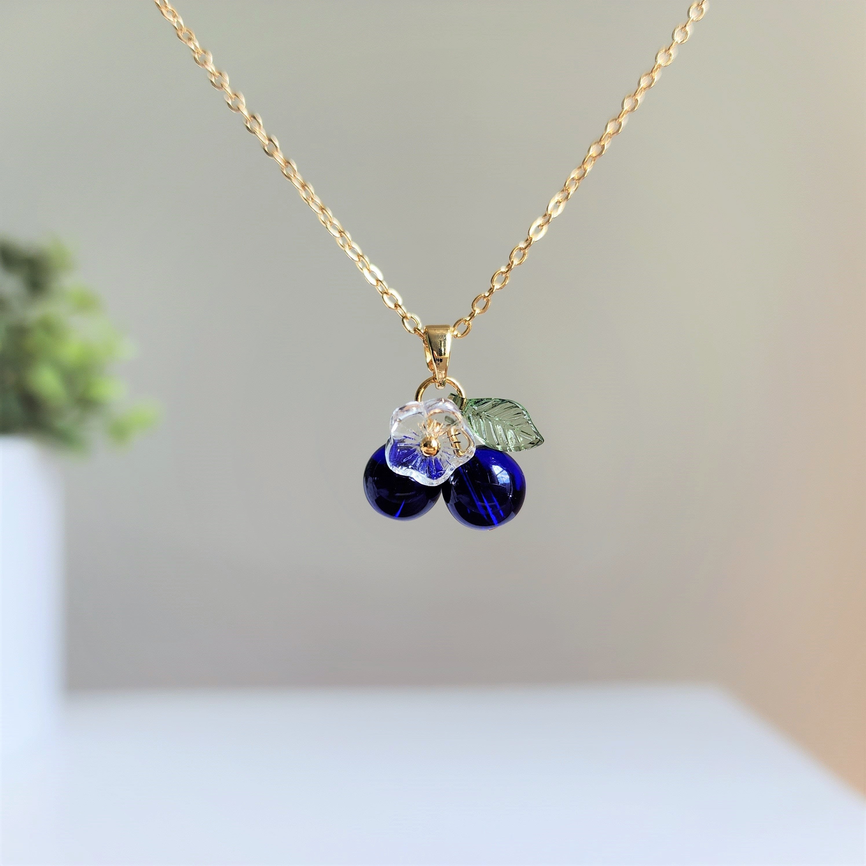 Custom Blueberry Cluster Glass Fruit Necklace