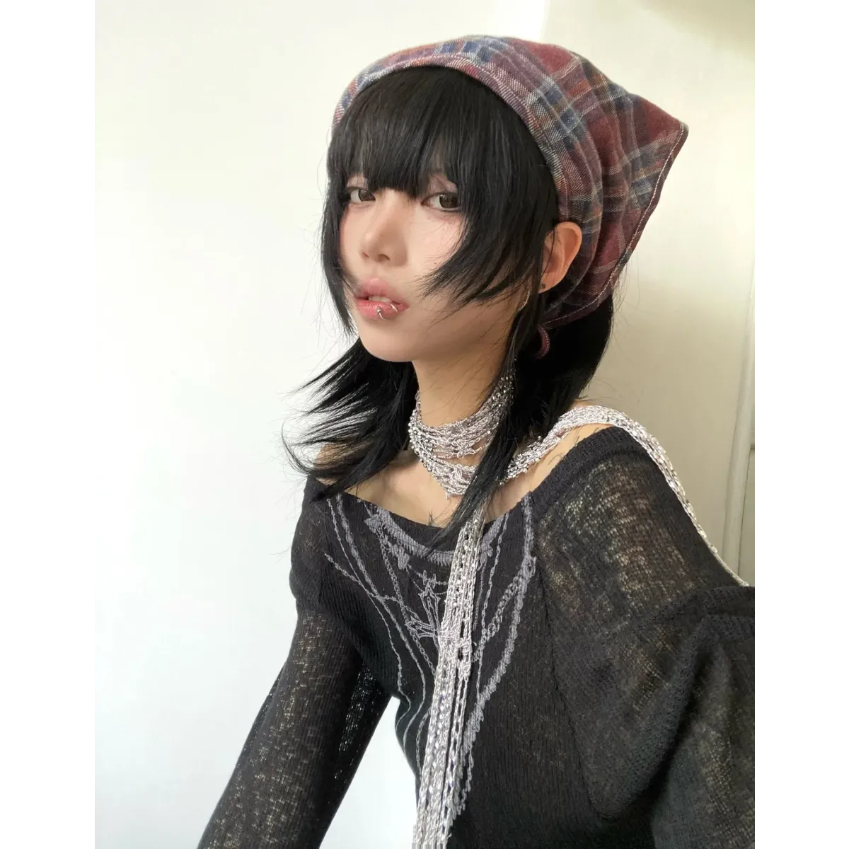 Japanese Knitted Grunge Tattoo Print Long Sleeve T-shirt