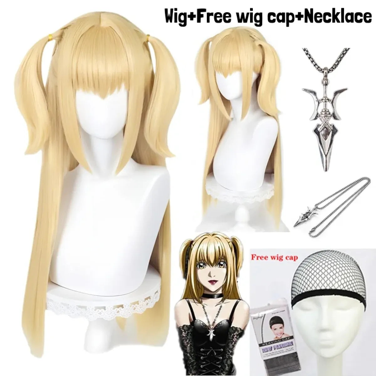 Misa Amane Cosplay Wig – Death Note Blonde Twin Tails with Wig Cap Set
