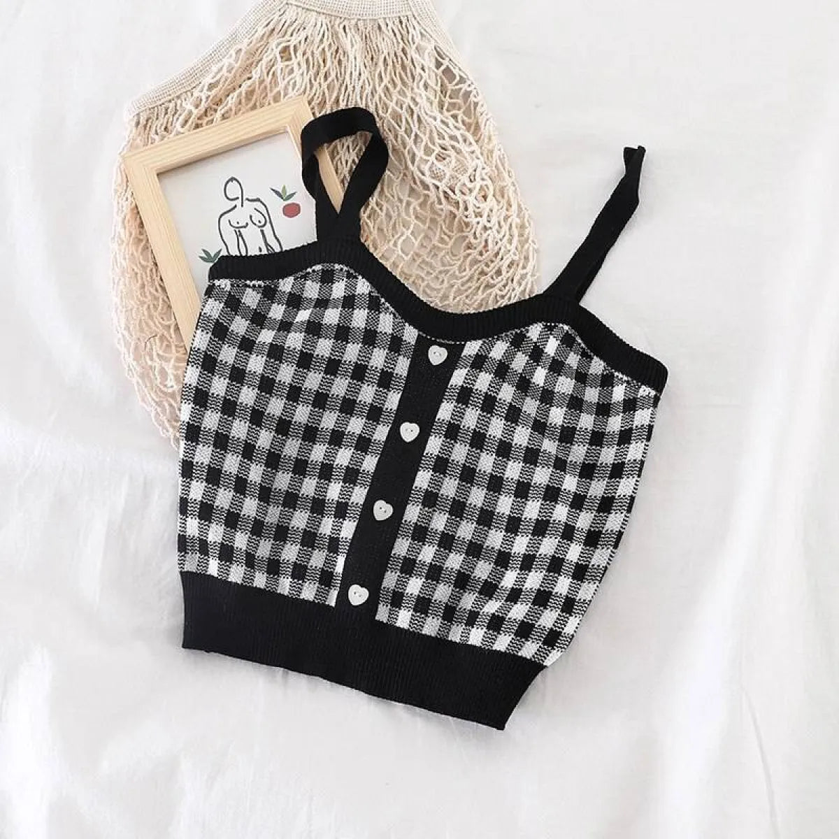 Knitted Plaid Crop Top