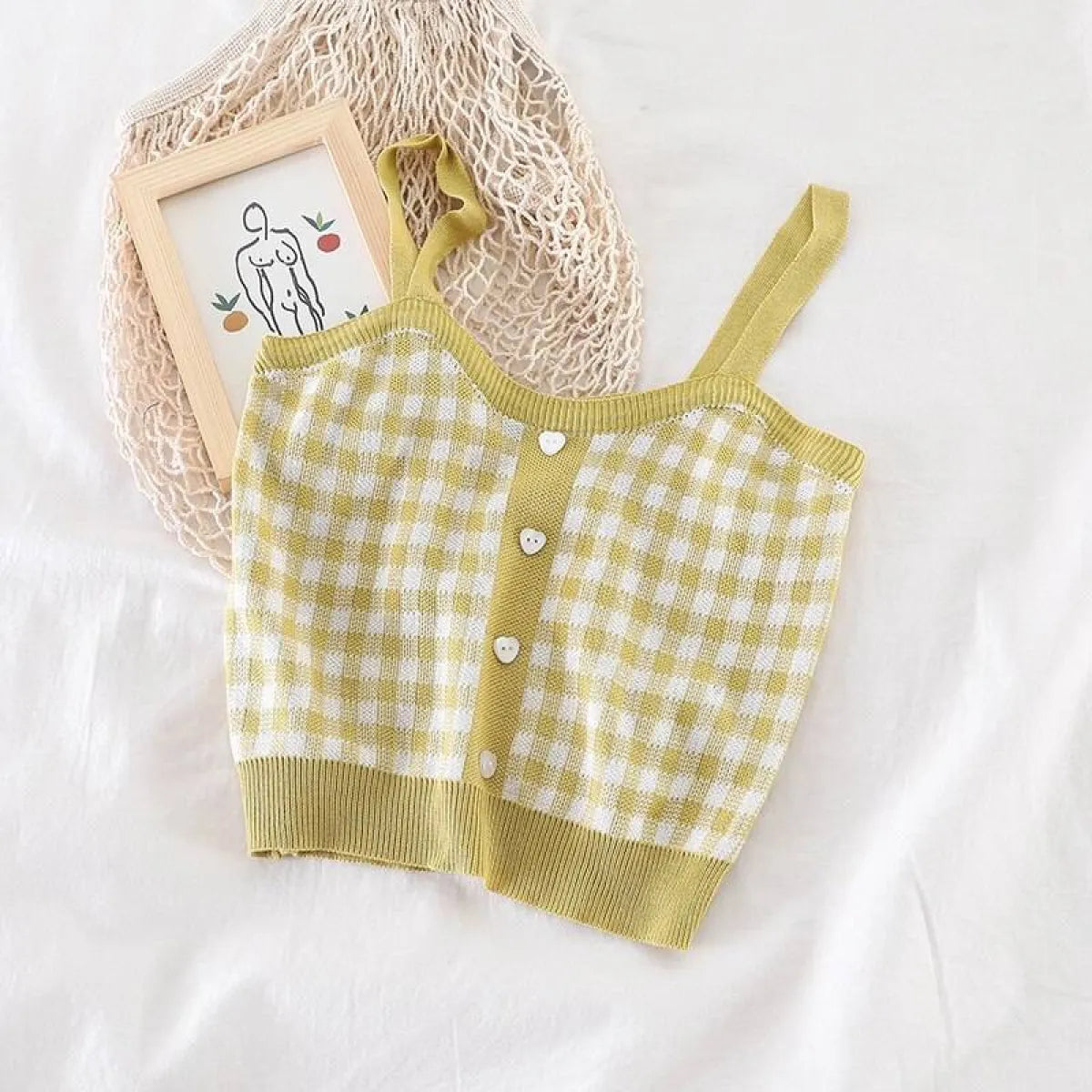 Knitted Plaid Crop Top