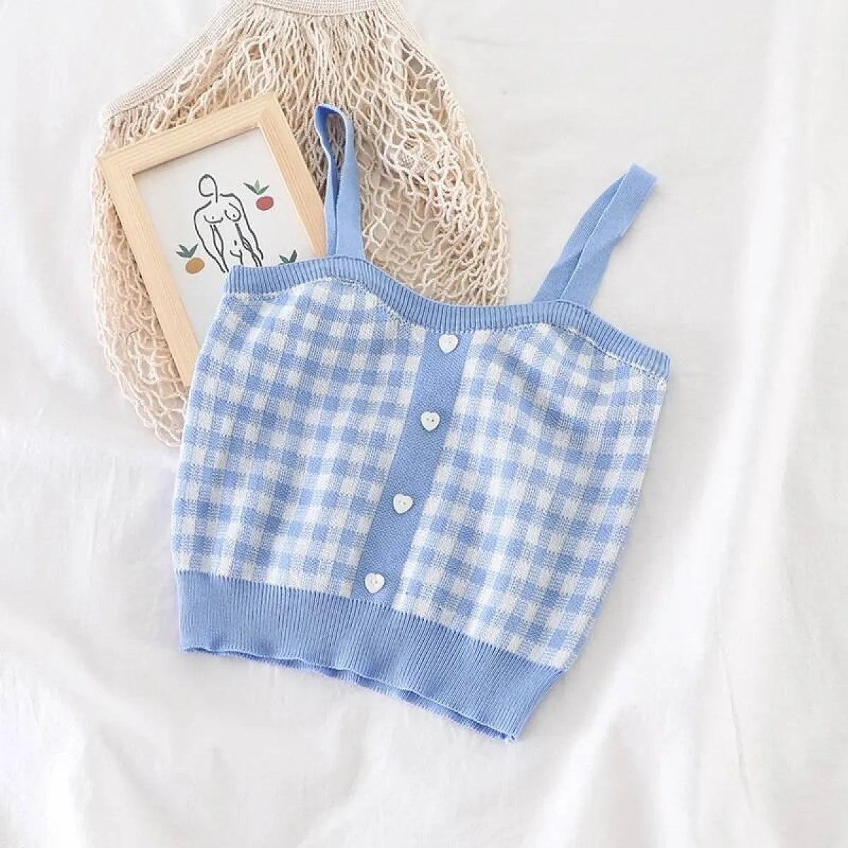 Knitted Plaid Crop Top