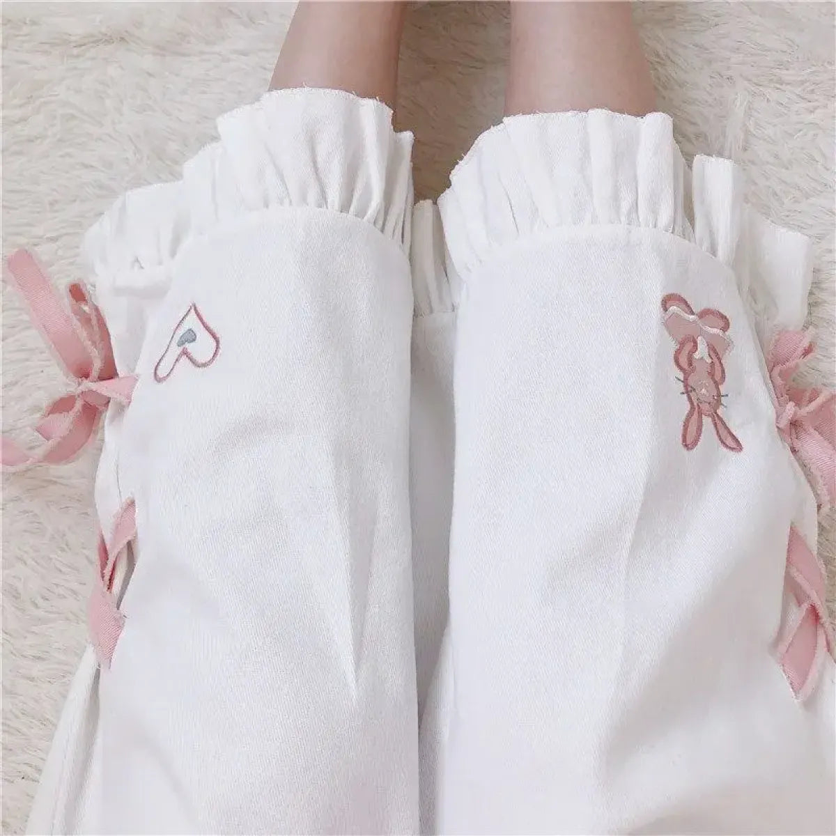 Korean Black Bunny Print Wide Leg Pants