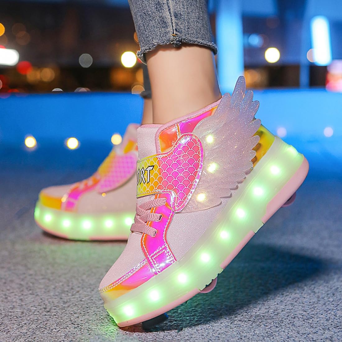 LED Roller Skate Shoes for Kids - Boys Girls Light Up Sneakers with Wheels Indoor/Outdoor Sliding Play