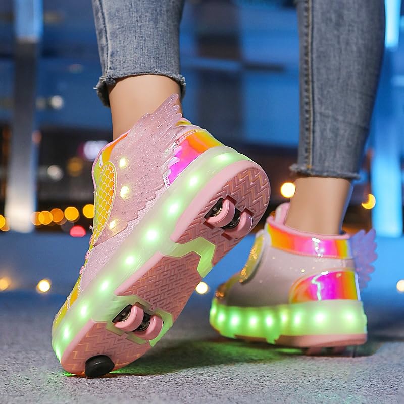 LED Roller Skate Shoes for Kids - Boys Girls Light Up Sneakers with Wheels Indoor/Outdoor Sliding Play