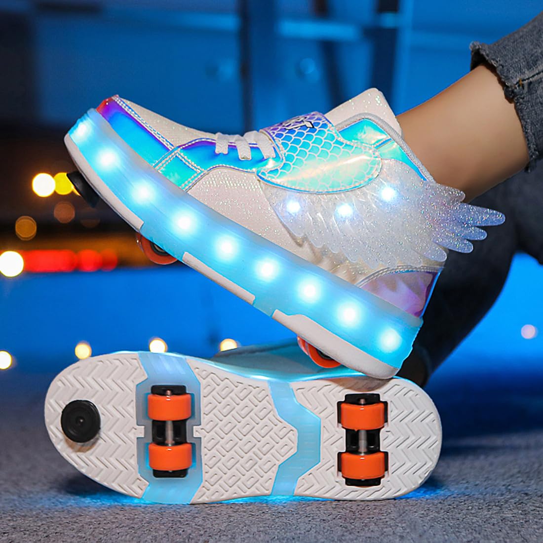 LED Roller Skate Shoes for Kids - Boys Girls Light Up Sneakers with Wheels Indoor/Outdoor Sliding Play