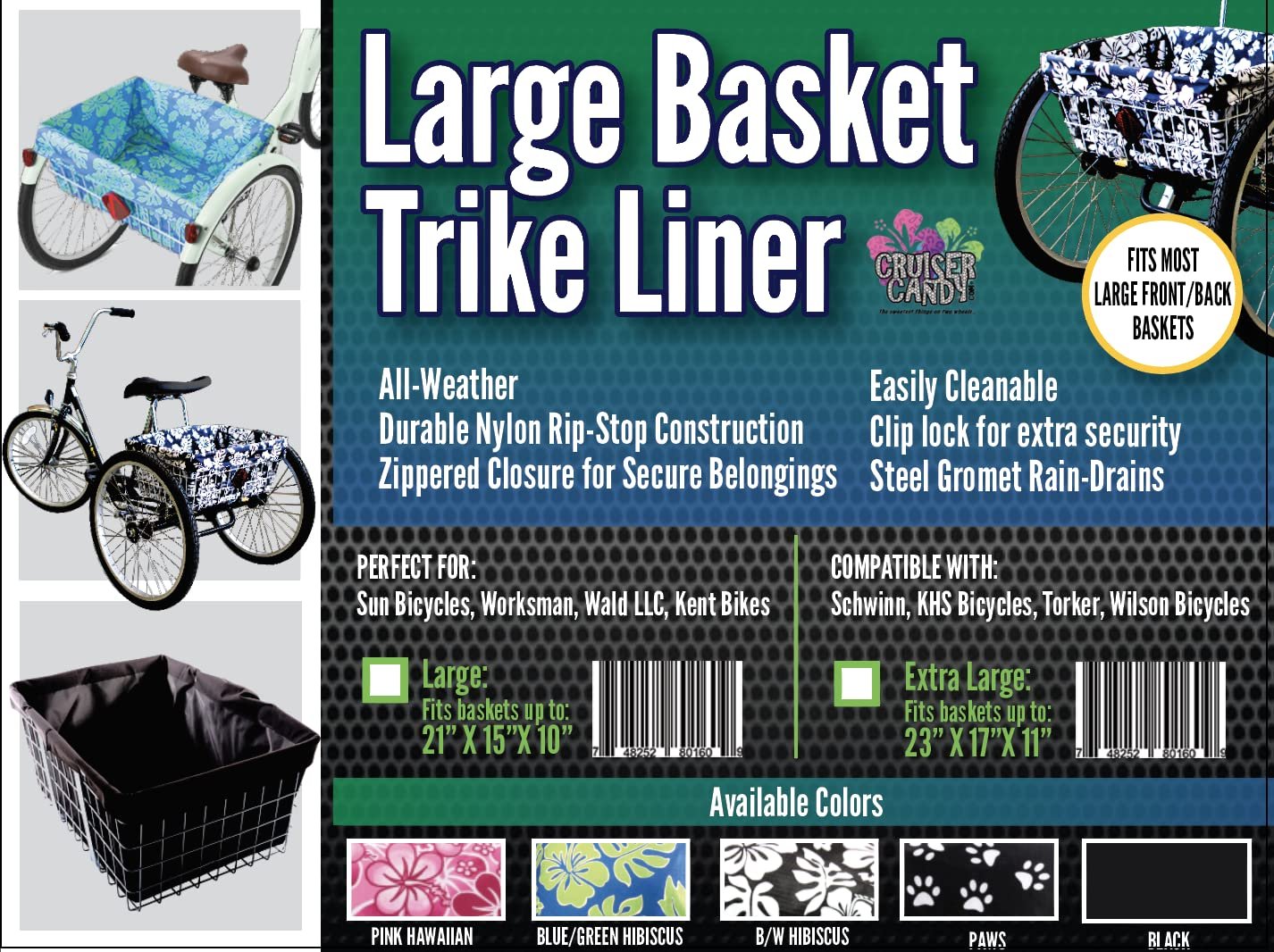 CRUISER CANDY Trike Basket Liner (Extra Large) I LOVE MY BIKE