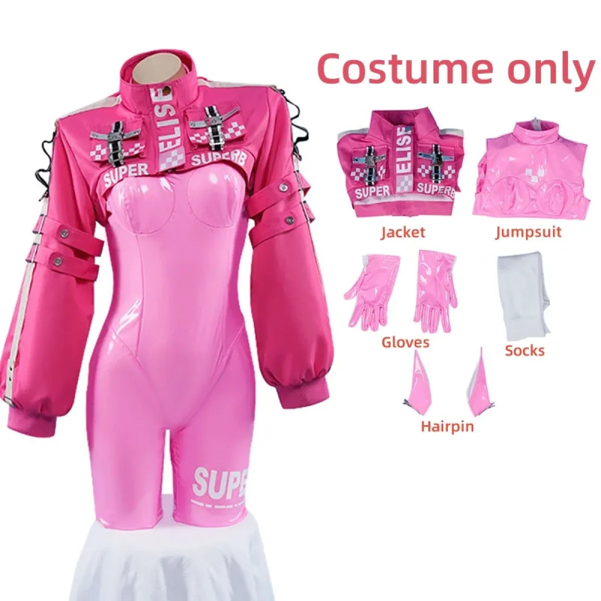 Nikki Alice Cosplay Costume – Pink Bodysuit, Jacket, Wig & Ears Set