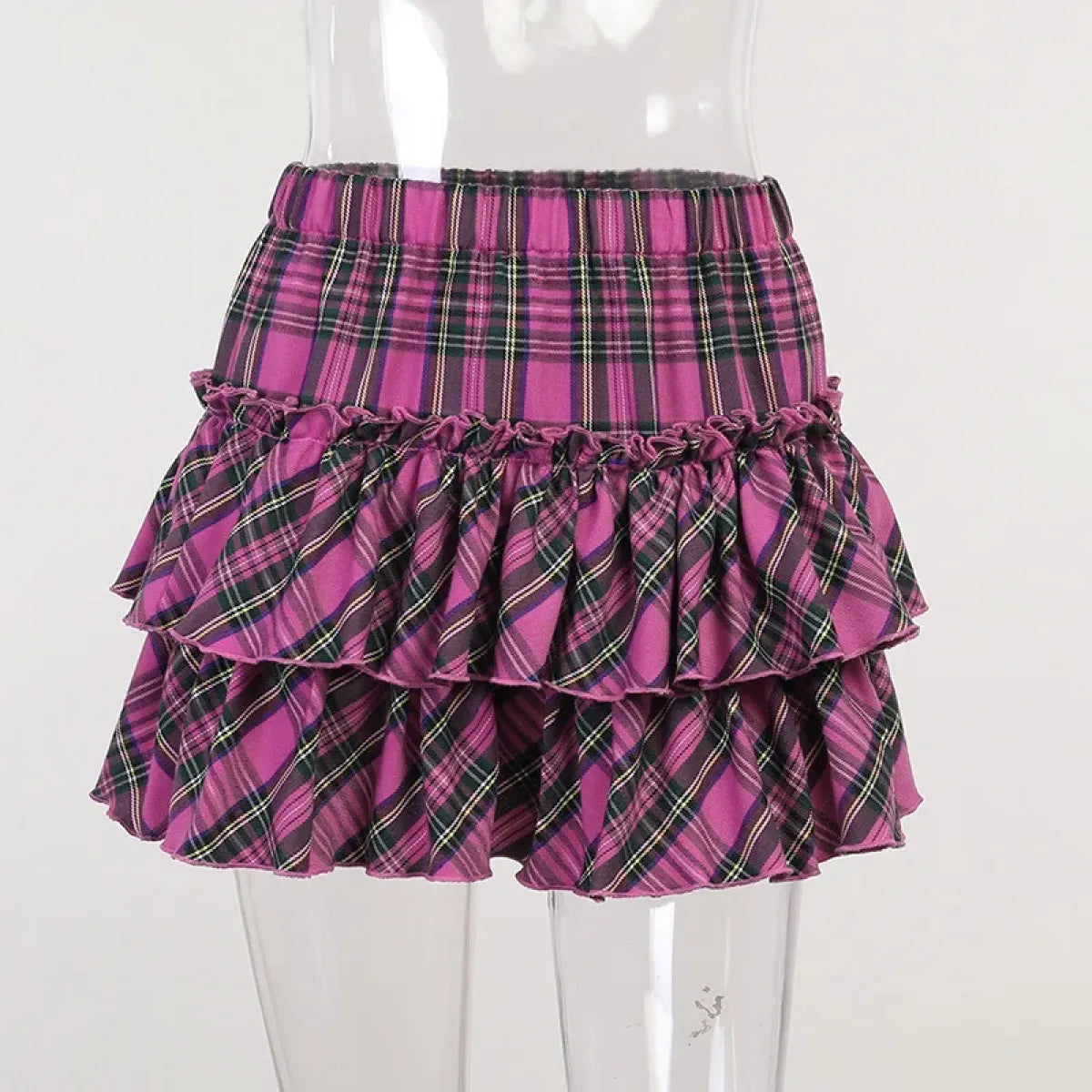 Japanese College Style Pink Plaid Skirt - High Waist Slim Goth