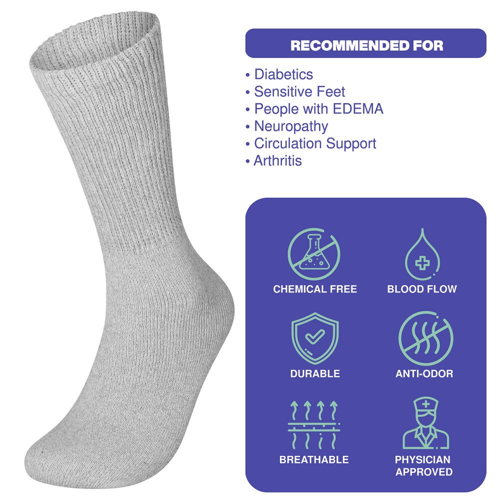 3-12 Pairs Health Circulatory Crew Cotton Diabetic Socks White 9-11 10-13 13-15