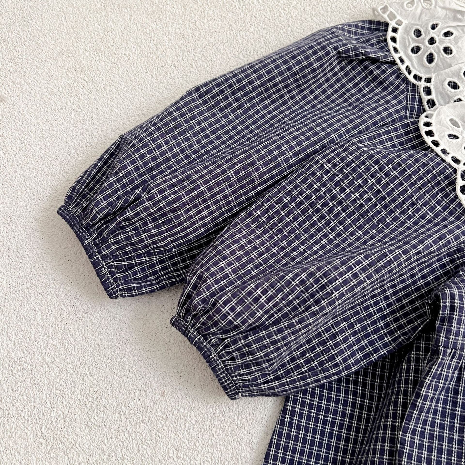 Lace Collar Grid Pattern Long Sleeve Bodysuit OR Dress For Toddler