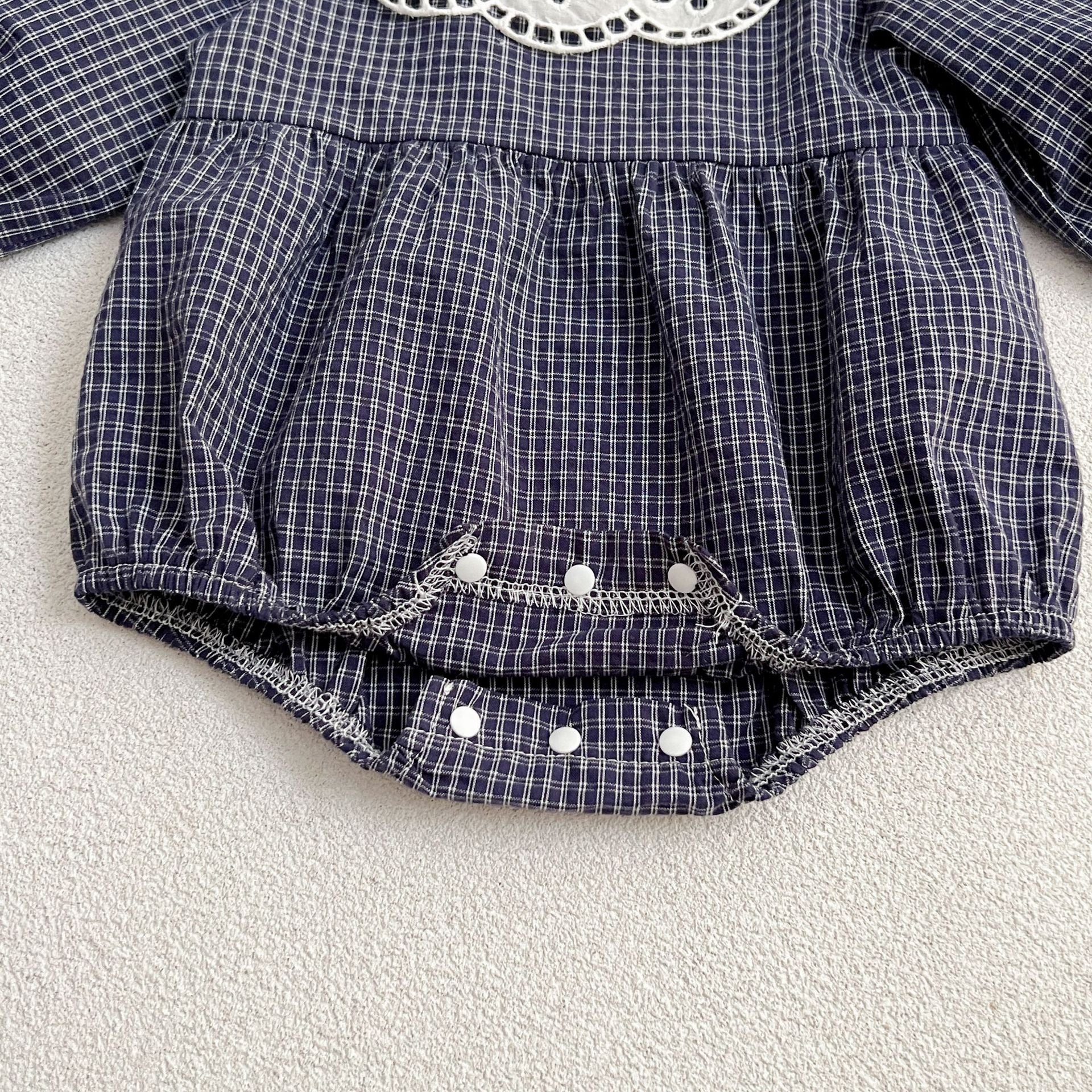 Lace Collar Grid Pattern Long Sleeve Bodysuit OR Dress For Toddler