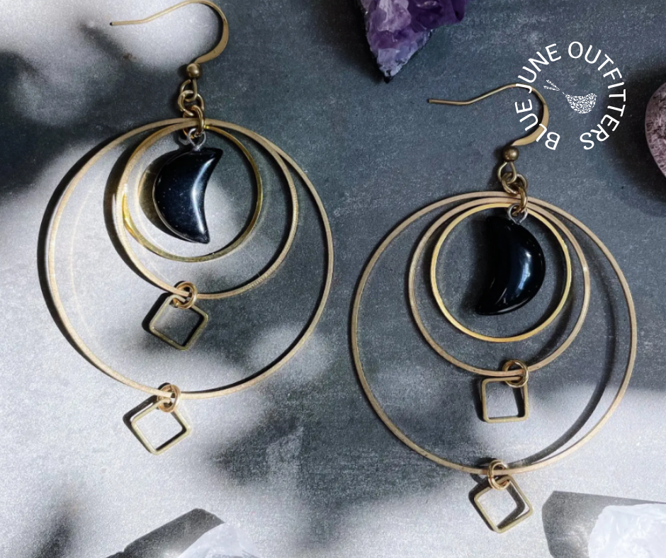 Black Jasper Moon Dangle Earrings