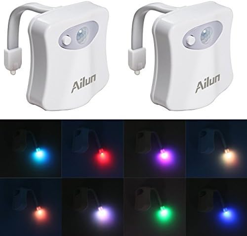 Toilet Night Light 2Pack by Ailun Motion Sensor Activated LED Light 8 Colors Changing Toilet Bowl Illuminate Nightlight for Bathroom Battery Not Included Perfect with Water Faucet Light