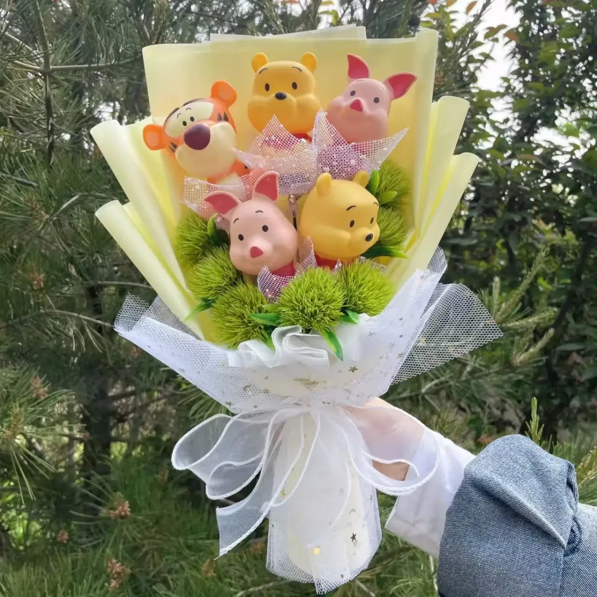 Kawaii Cartoon Vinyl Doll Bouquet – Stitch, Pikachu, Rilakkuma Gift Set
